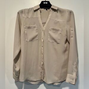 Express Light Beige Button-Up Blouse
